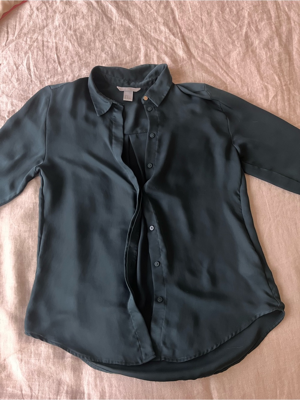 Matte Silk-Look Deep Teal Blue/Green Button Down, Medium.